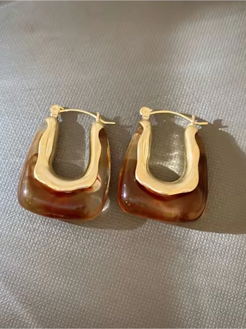 Anthropologie Gold and Smoky Brown Sculptural Drop Earrings - Women Jewelry NWOT